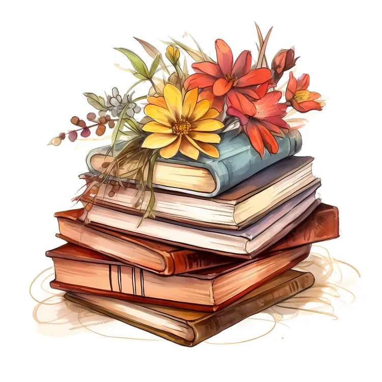 Stack of Books with Flowers