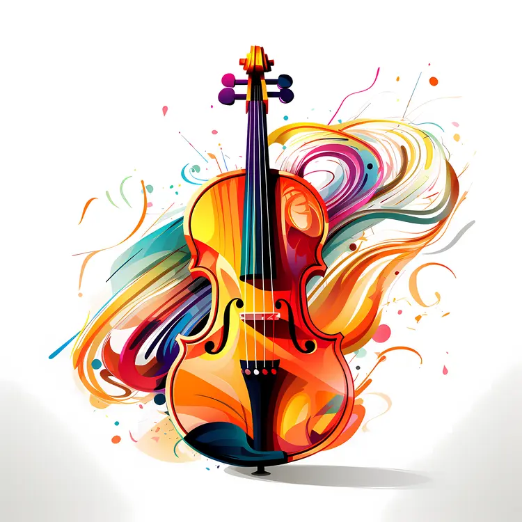 Colorful Violin with Swirling Background