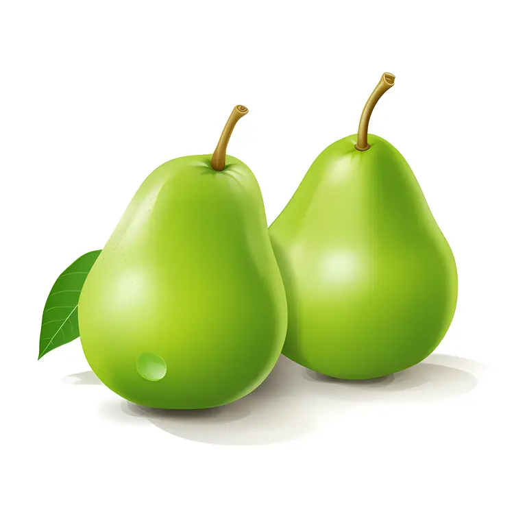 Two Green Pears with Leaf
