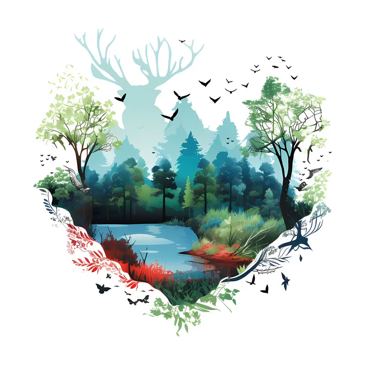 Serene Forest Scene with Lake