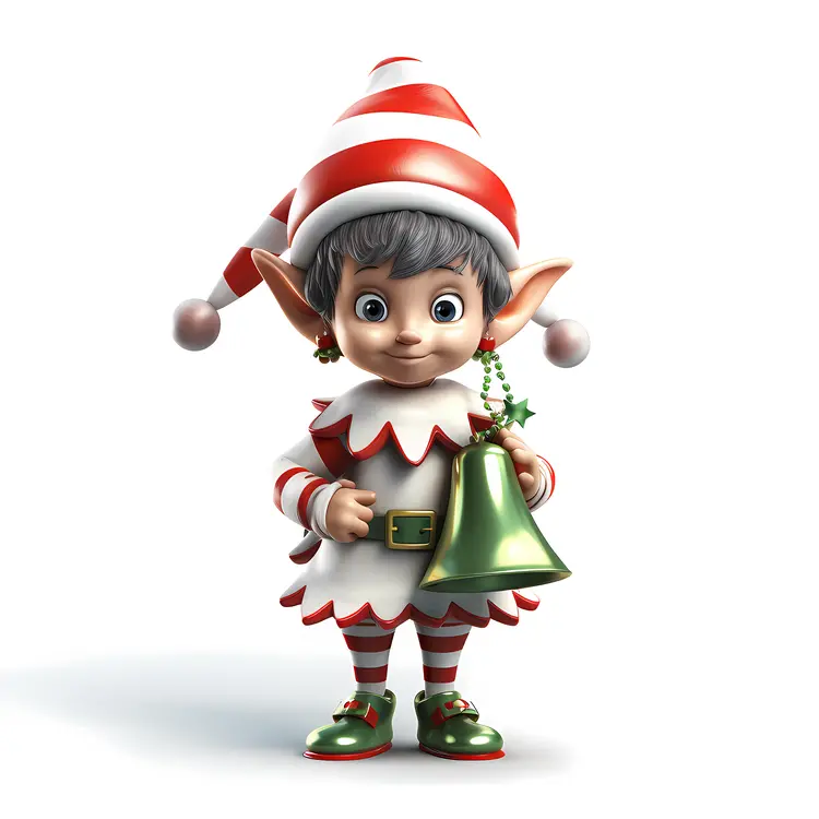 Charming Elf Holding a Green Bell