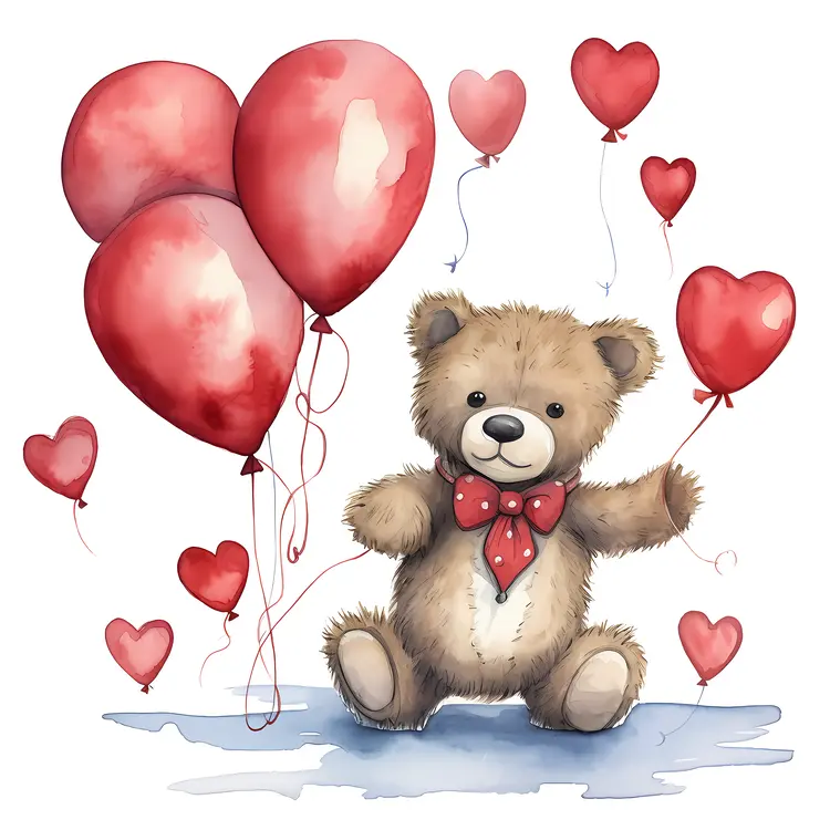 Cute Teddy Bear with Heart Balloons for Valentine's Day