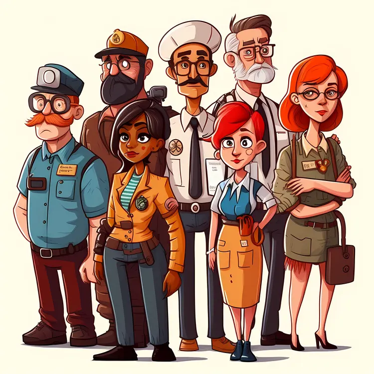 Cartoon Illustration of Various Professionals
