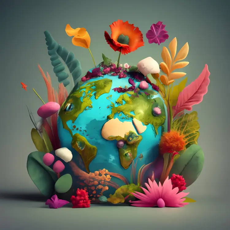 Earth Day Globe with Flowers and Leaves