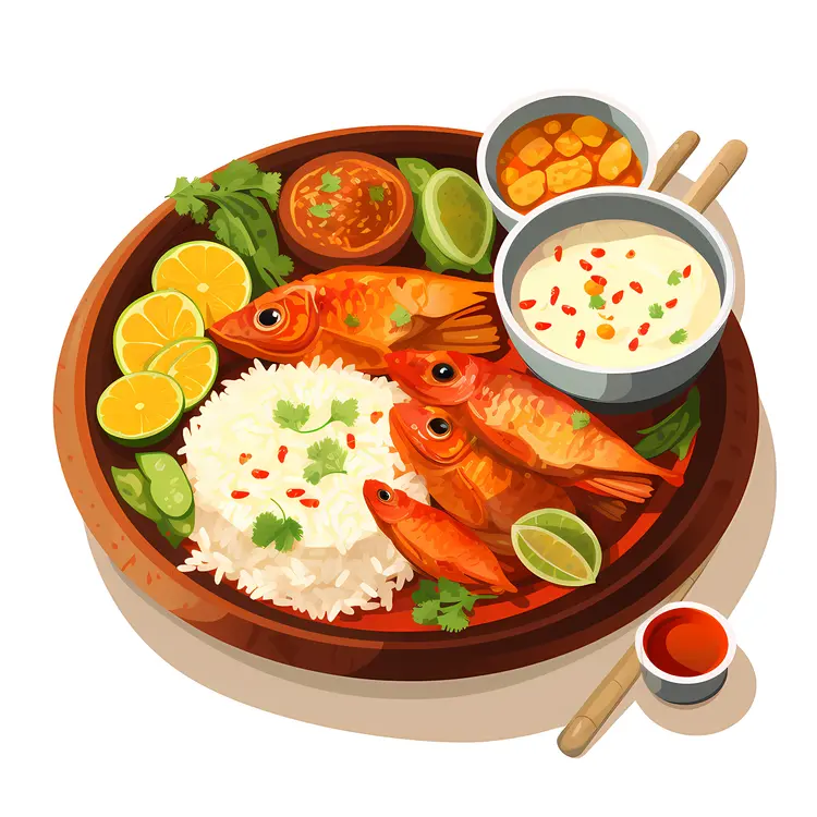 Delicious Seafood Platter with Rice and Fish