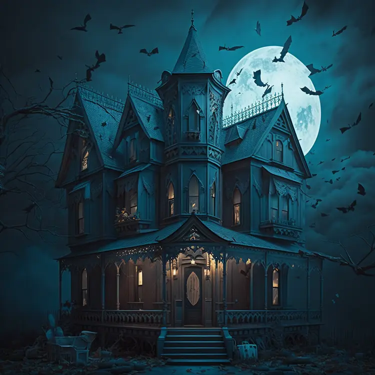 Spooky Haunted House on Halloween Night