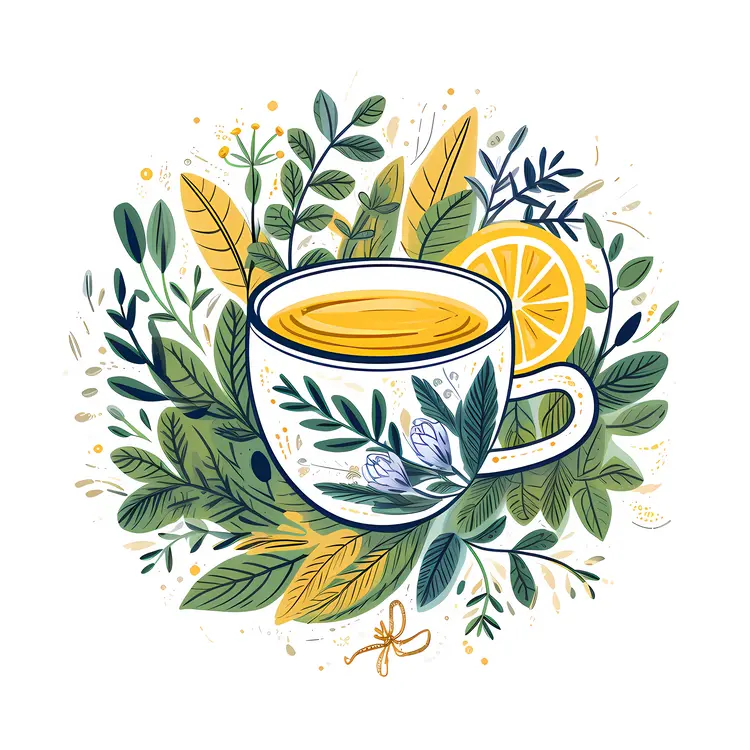 Herbal Tea with Lemon and Fresh Leaves