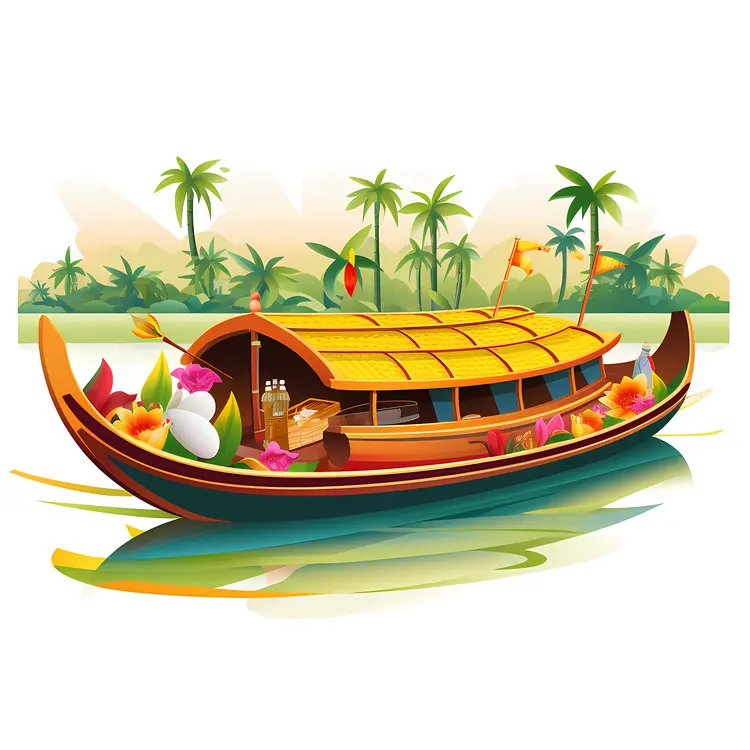 Colorful Houseboat on River