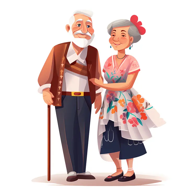 Happy Elderly Couple in Traditional Clothing