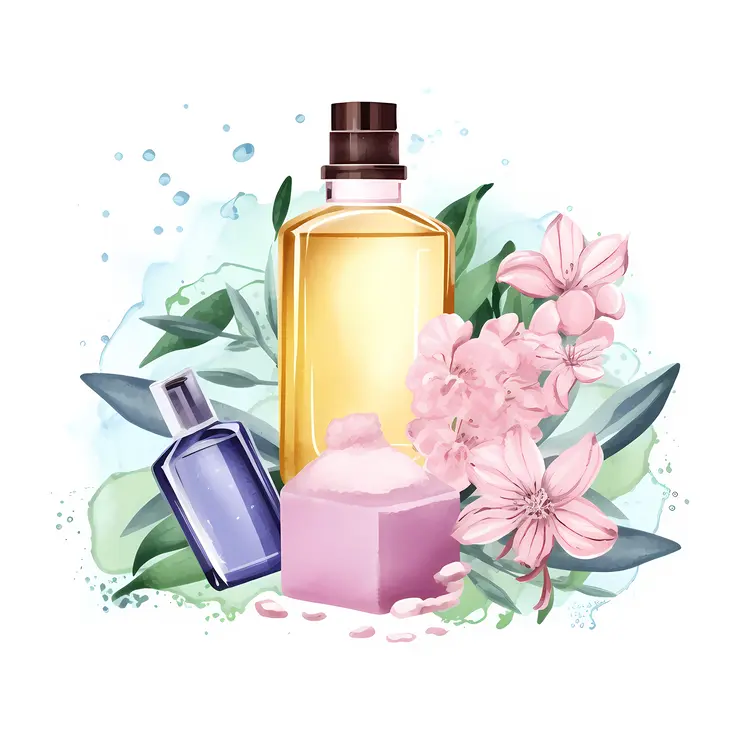 Perfume Bottles with Flowers and Leaves