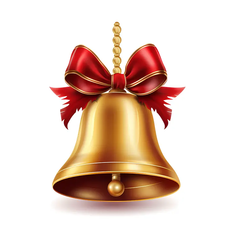 Golden Bell with Red Ribbon for Christmas Decoration