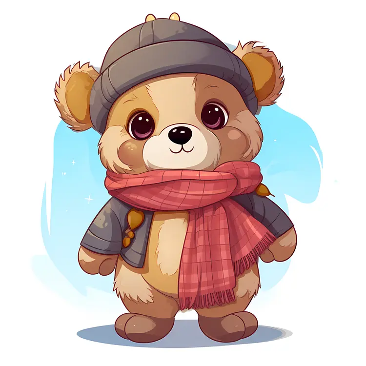 Cute Bear with Scarf and Hat