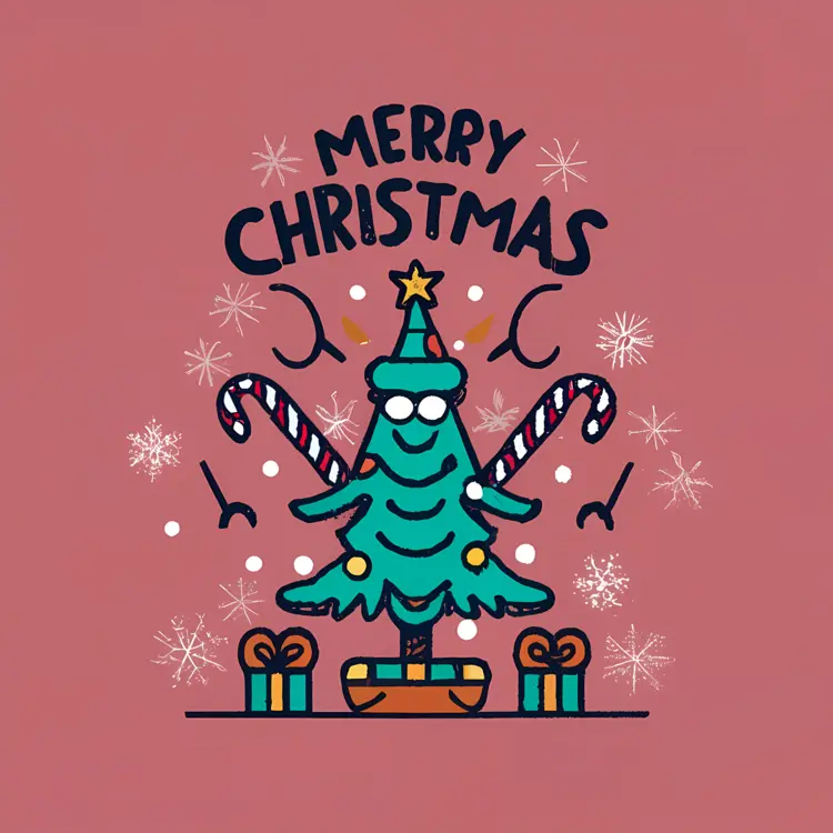 Christmas Tree with Presents and Candy Canes