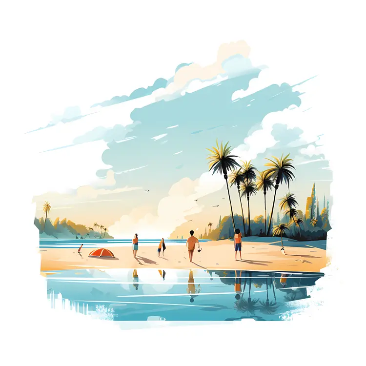 People Enjoying a Tropical Beach Scene