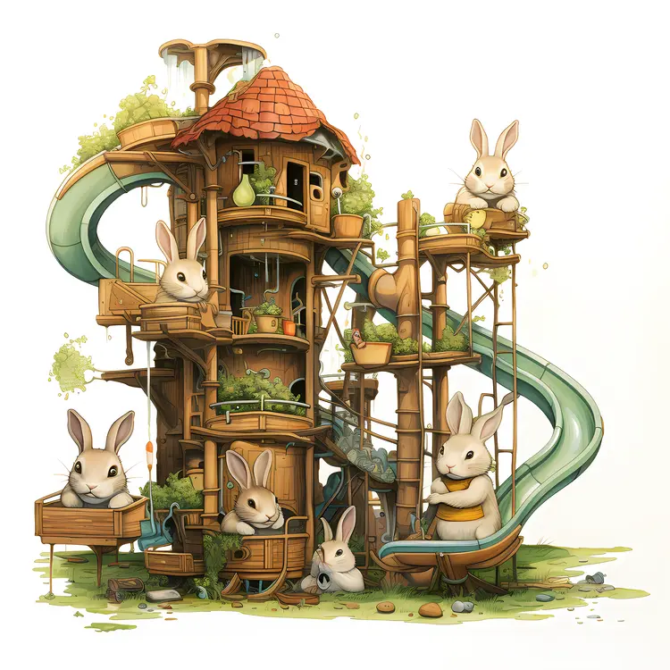 Bunny Treehouse with Slides