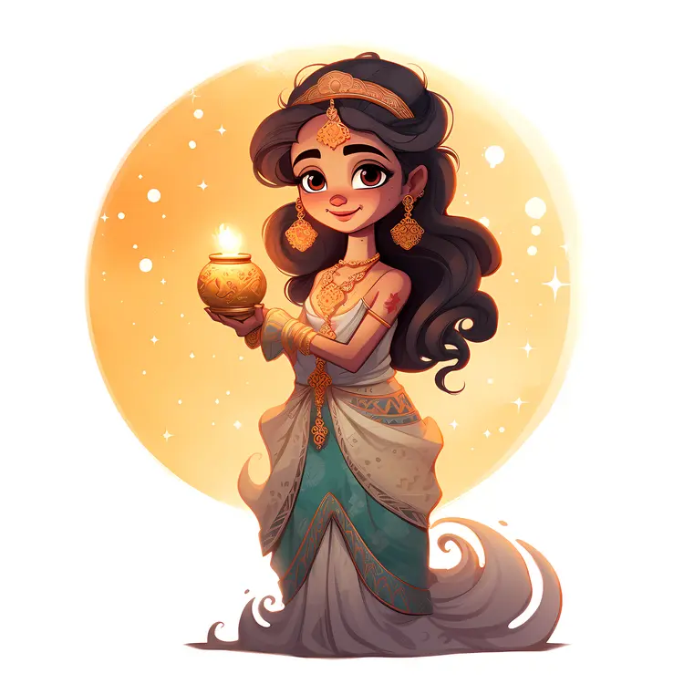 Traditional Girl Holding Lamp