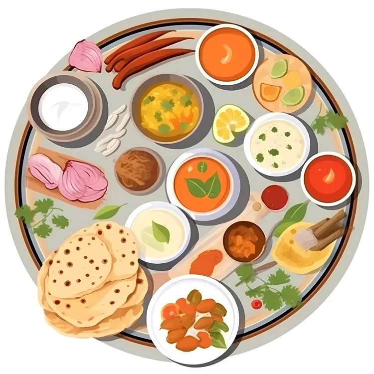 Traditional Indian Thali with Various Dishes