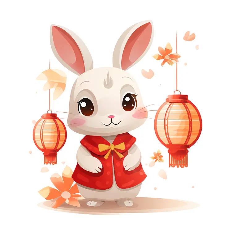 Cute Rabbit with Red Lanterns