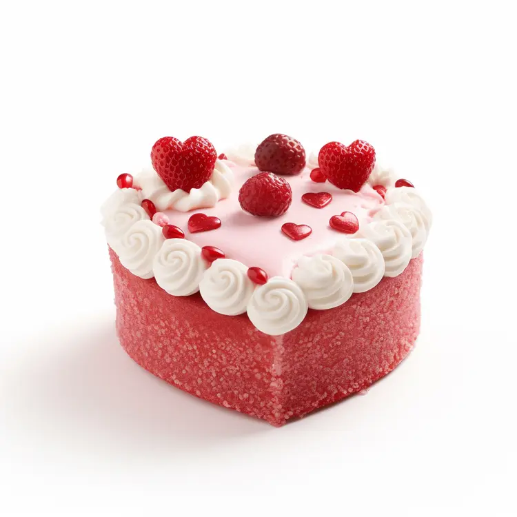 Heart-shaped Cake with Pink Icing and Red Hearts