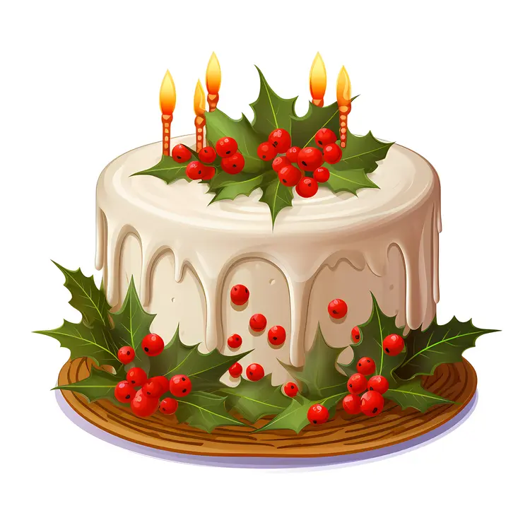 Christmas Cake with Holly Decoration