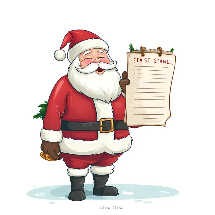 Cartoon Santa Claus with a List