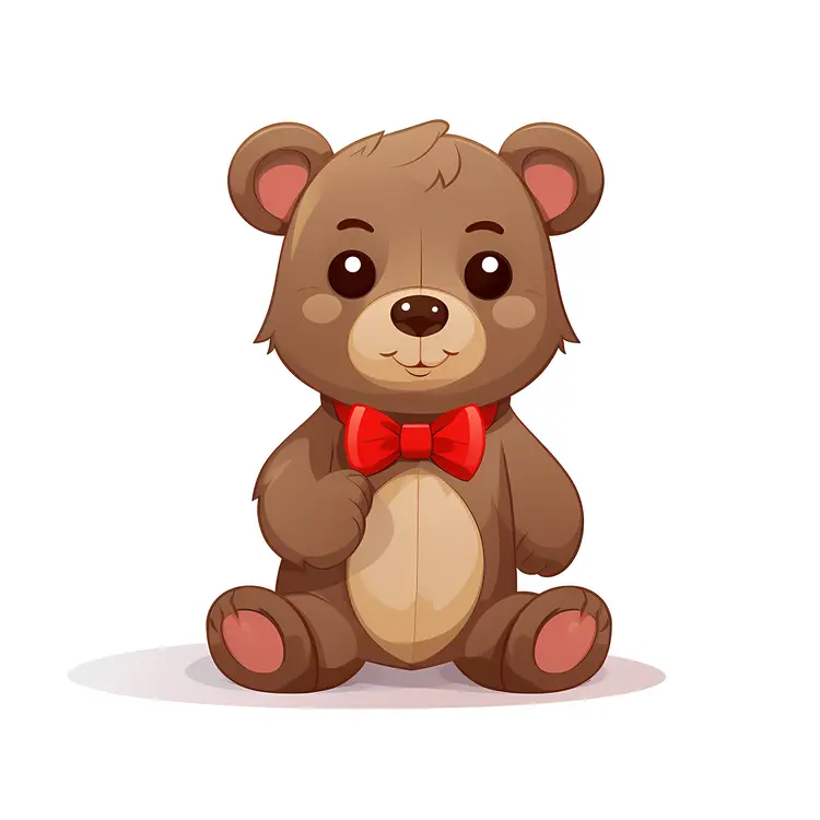 Cute Brown Teddy Bear with Red Bow Tie