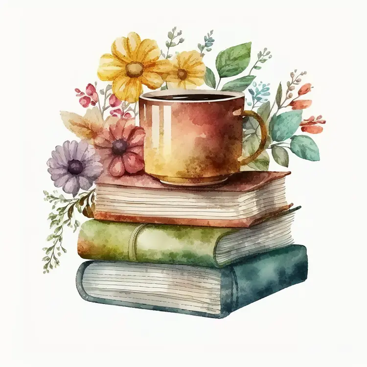 Cozy Cup with Books and Flowers Illustration