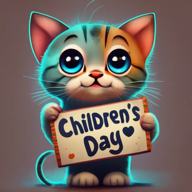 Cute Cat Holding Children's Day Sign