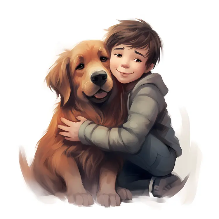 Boy Hugging His Golden Retriever