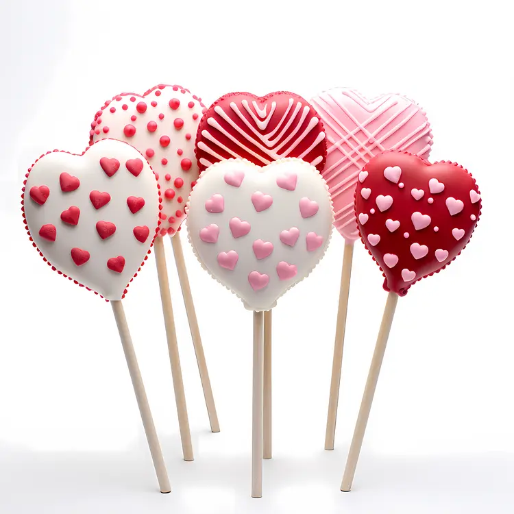 Heart-shaped Cake Pops with Decorative Icing