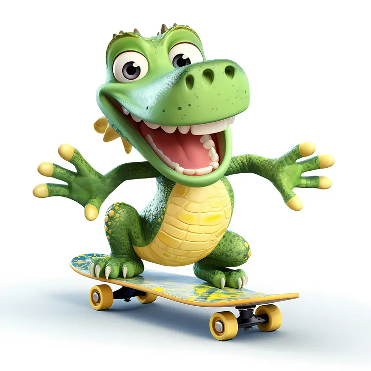 Happy Cartoon Alligator on a Skateboard