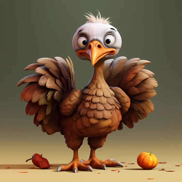 Funny Cartoon Turkey with Pumpkins