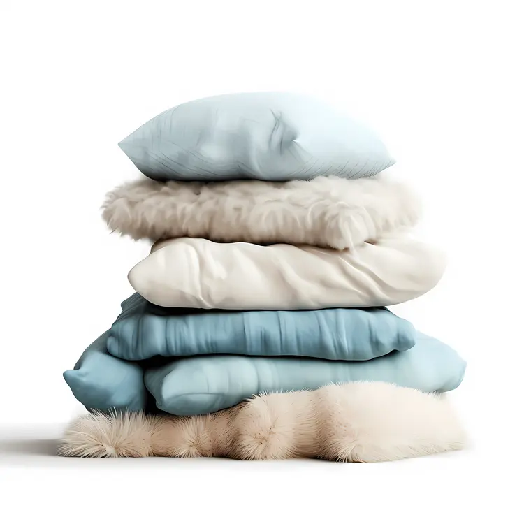 Comfortable Stack of Blue and White Blankets
