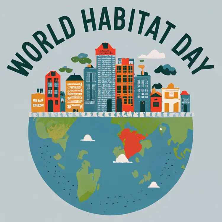 World Habitat Day with Buildings and Earth