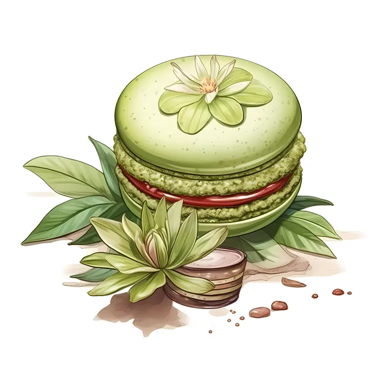 Green Macaron with Flower and Leaves