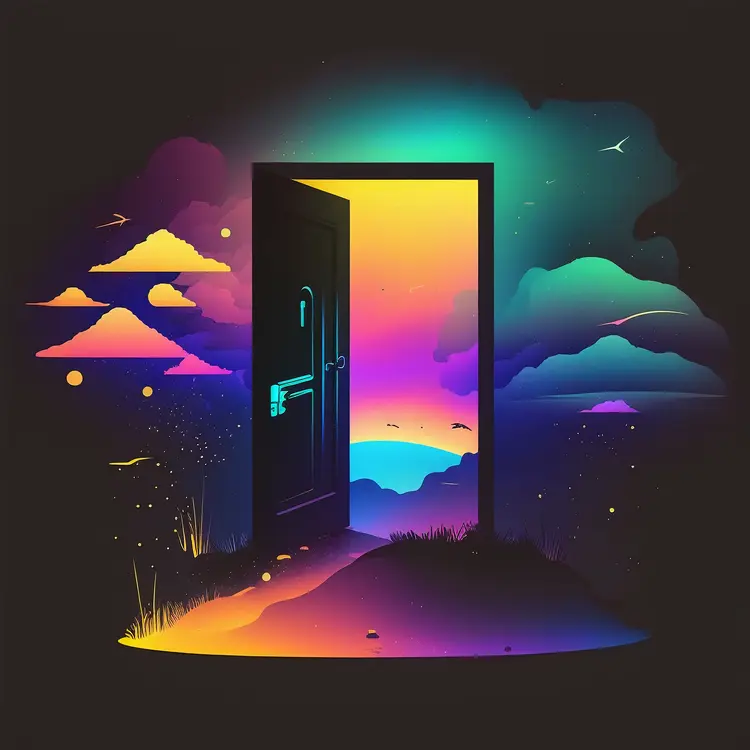 Surreal Open Door to a Colorful Landscape