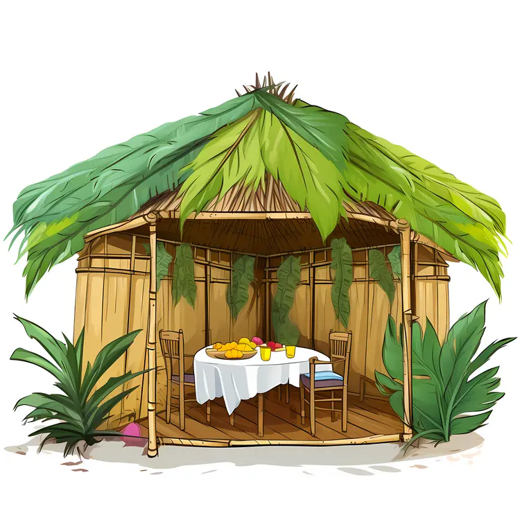Tropical Bamboo Hut with Outdoor Dining Setup