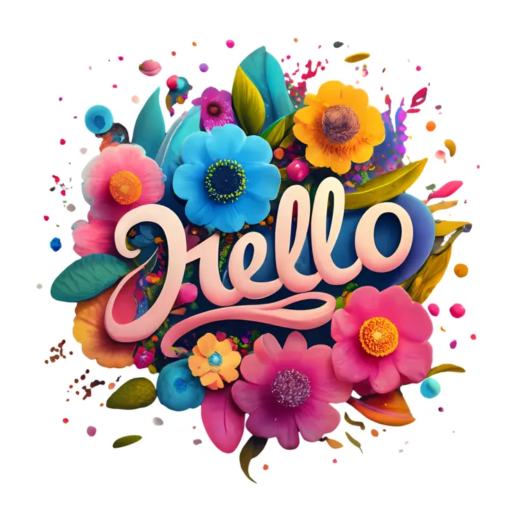 Colorful Floral Hello Text