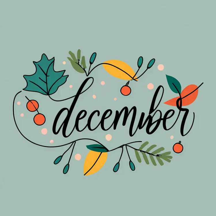 December Text with Leaves and Berries