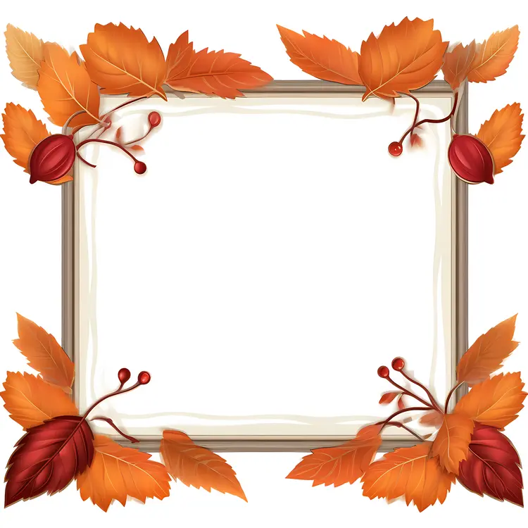 Autumn Leaves Frame with Red Berries