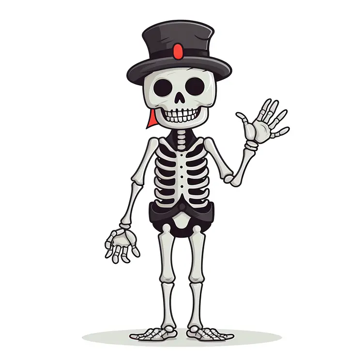 Cartoon Skeleton Character Waving for Halloween