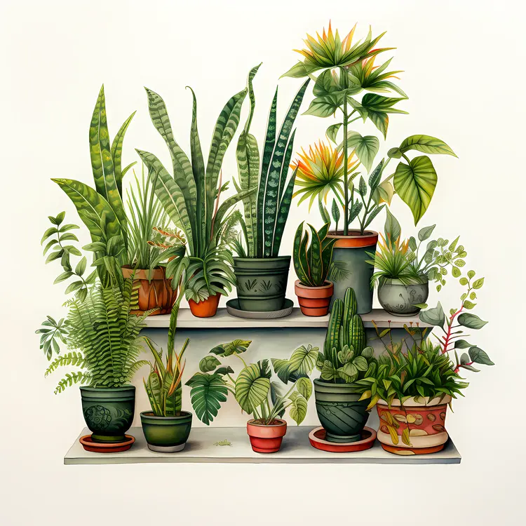 Variety of Potted Plants on Shelves