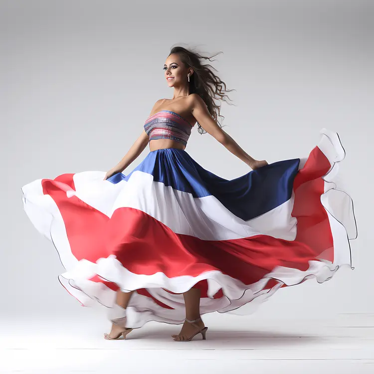 Woman Dancing in Red, White, and Blue Dress