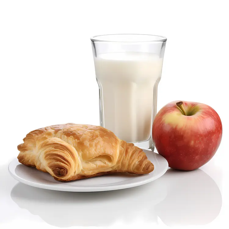 Delicious Croissant with Milk and Apple for Breakfast