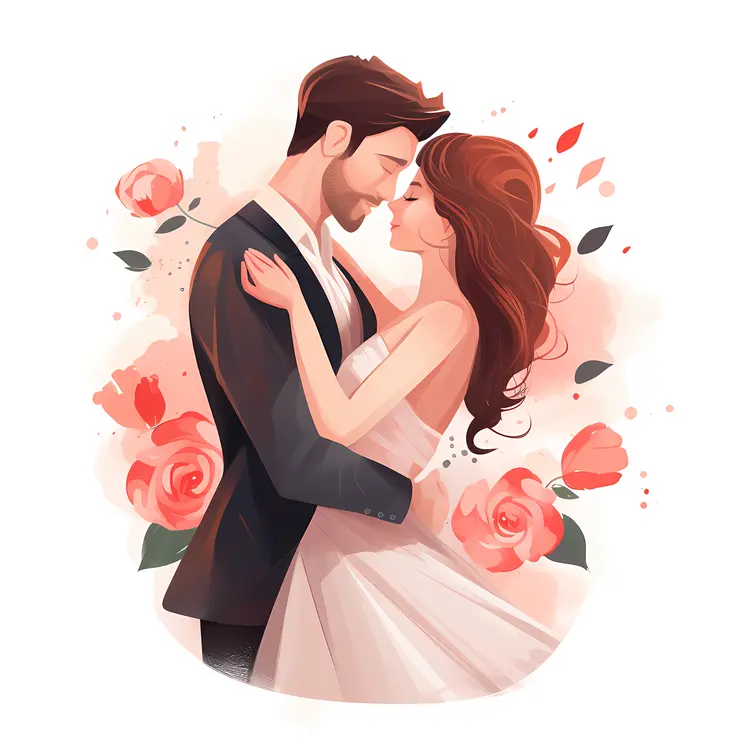 Romantic Wedding Couple Illustration