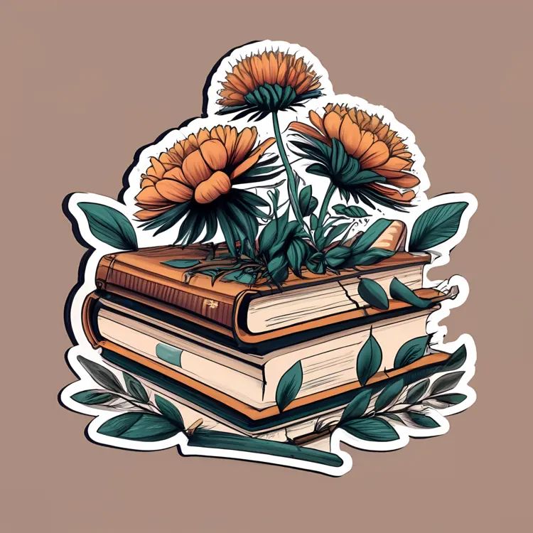 Stack of Books with Blooming Flowers