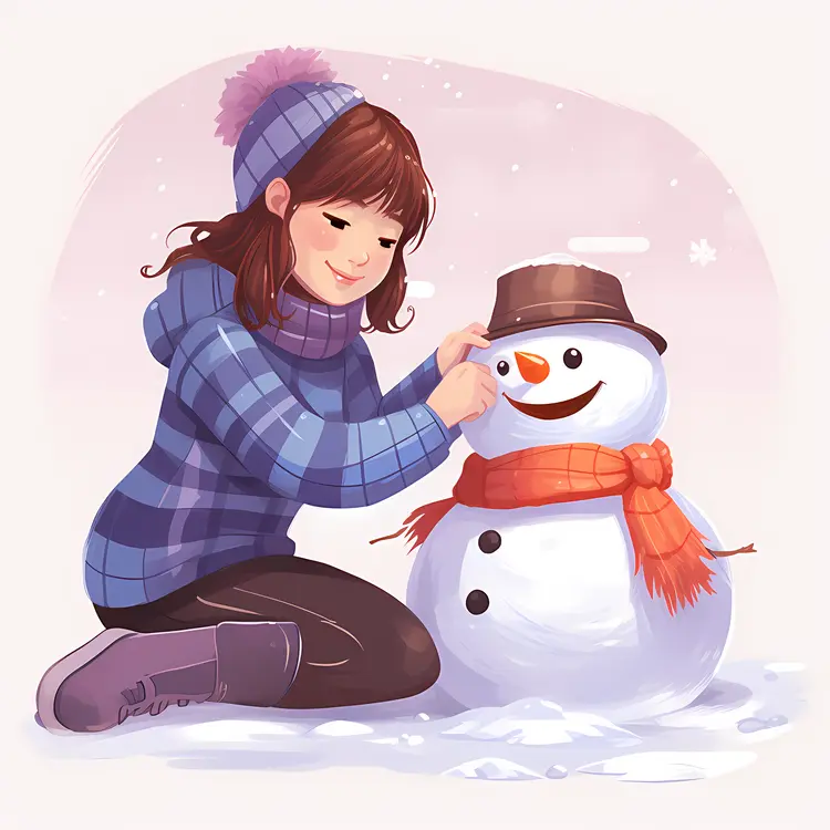 Girl Building a Snowman in Winter