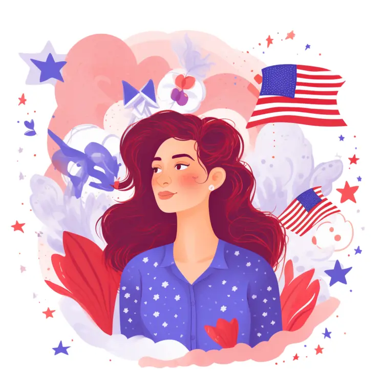 Patriotic Woman with American Flags