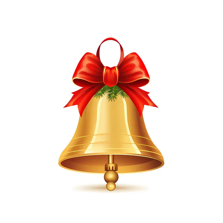 Golden Bell with Red Ribbon for Christmas Decoration