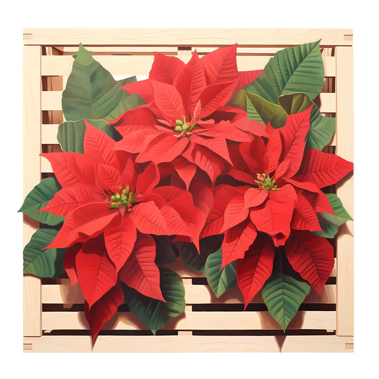 Red Poinsettia in Light Wooden Box